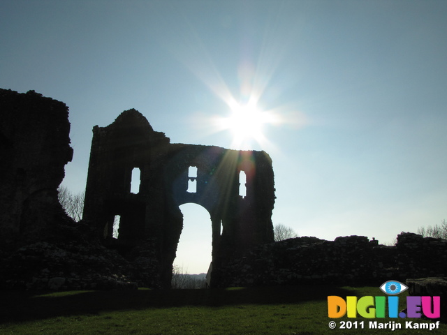 SX17252 Silhouette of gatehouse at Llawhaden Castle